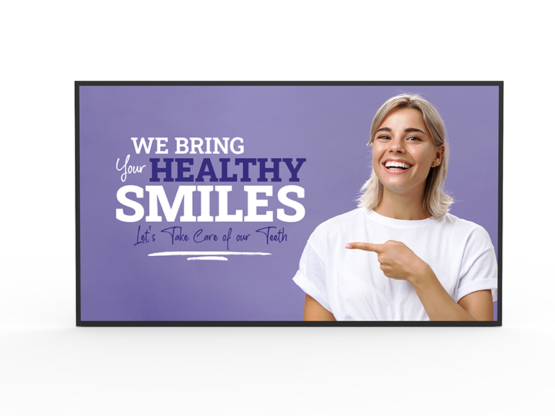 Posso E43P1 43-inch 4K digital signage screen, front view in landscape orientation