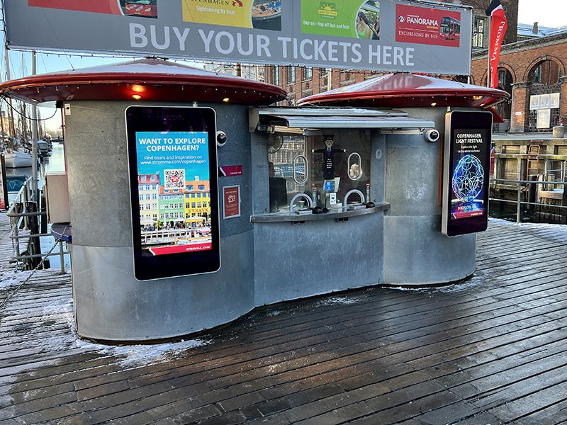 Posso self-service ticketing kiosk on the Copenhagen harbourfront selling tour and event tickets