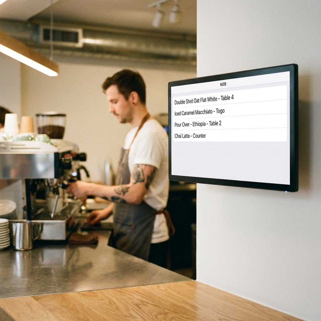 Barista using Coffee KDS system