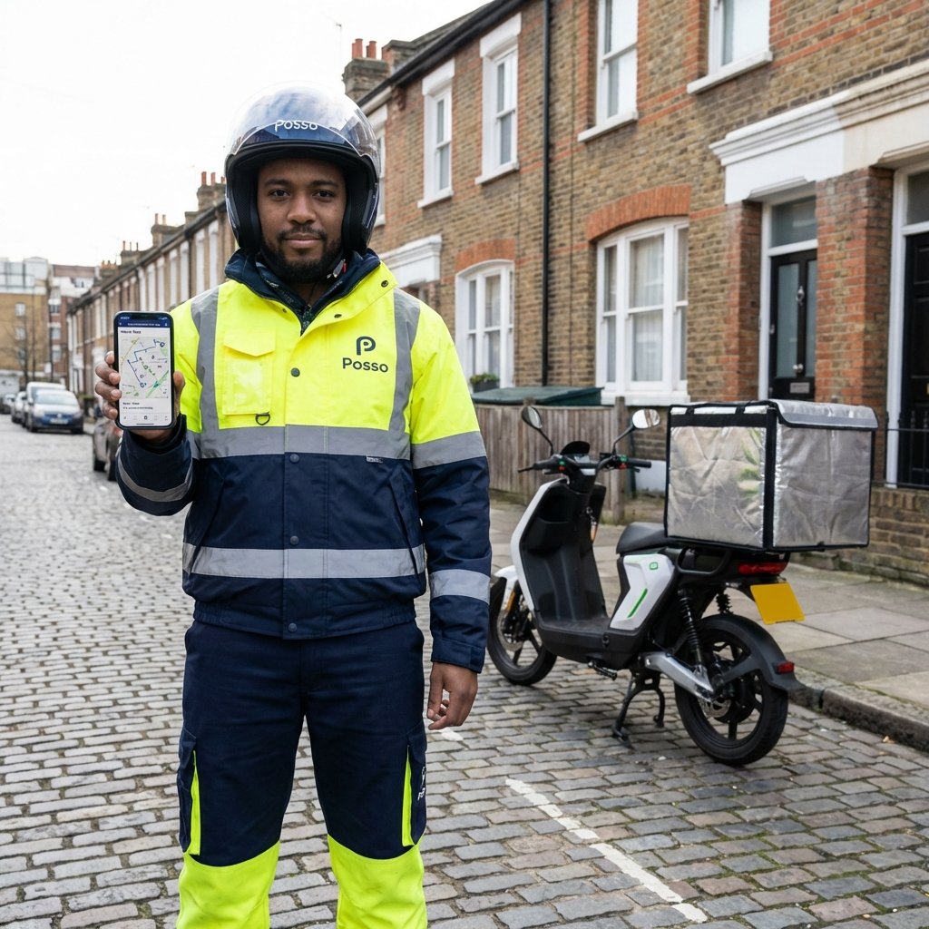 Delivery driver using Posso mobile application