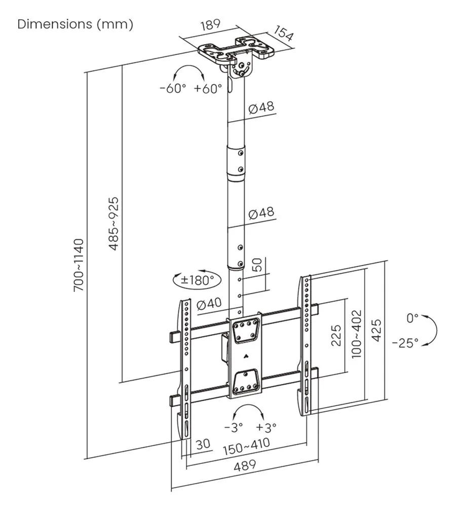 Ceiling TV Mount for 32 to 75 inch Screens, Pro Signal PSGL0119, photo 6