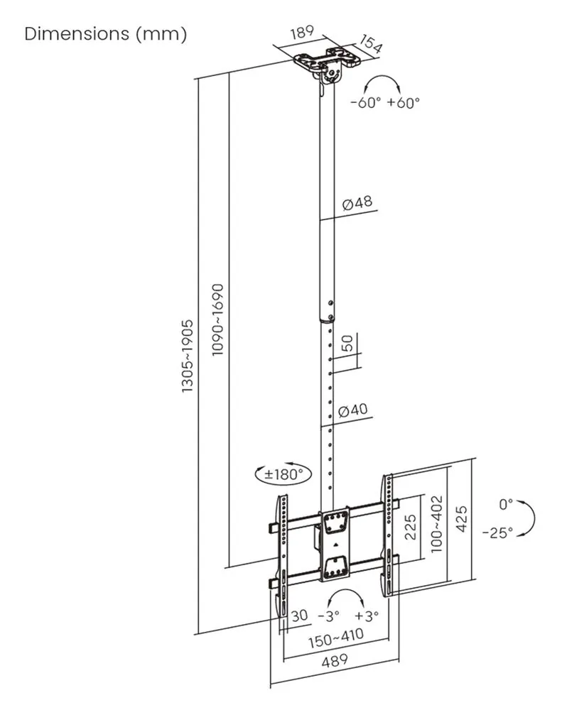 Ceiling TV Mount for 32 to 75 inch Screens, Pro Signal PSGL0121, photo 4