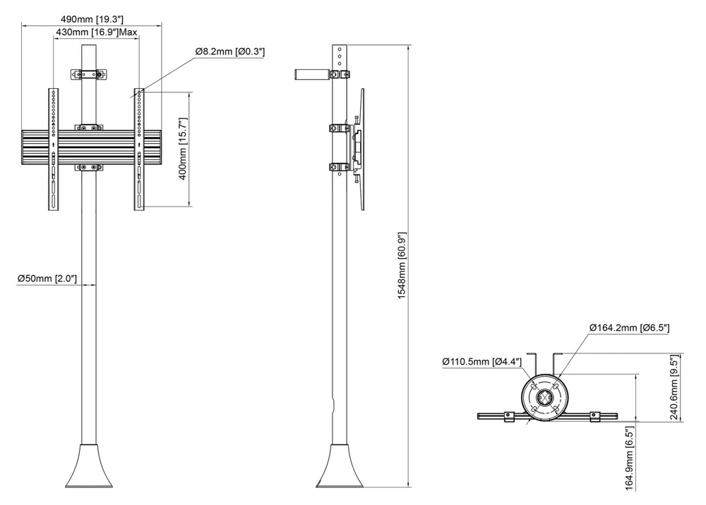 Floor to Wall TV Mount for 40 to 65 inch Screens, Multibrackets 7350105214141, photo 6