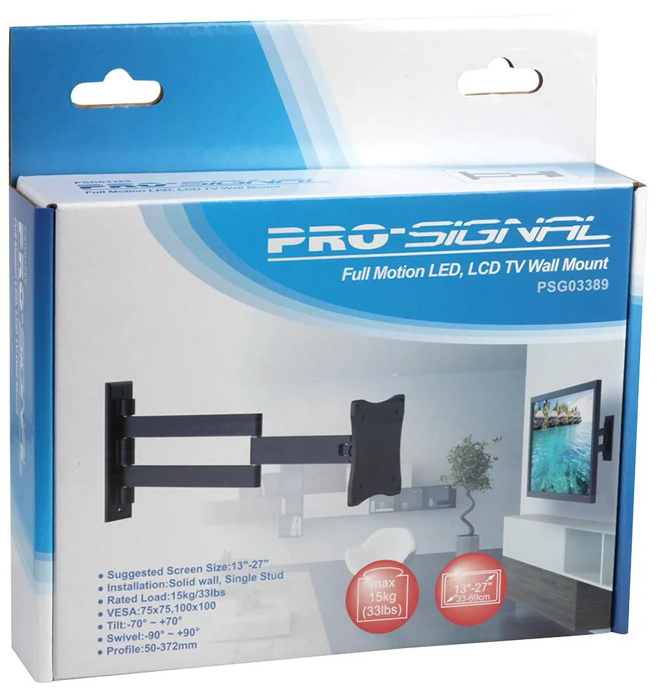 Full Motion TV Wall Mount for 13 to 27 inch Screens, Pro Signal PSG03389, photo 2
