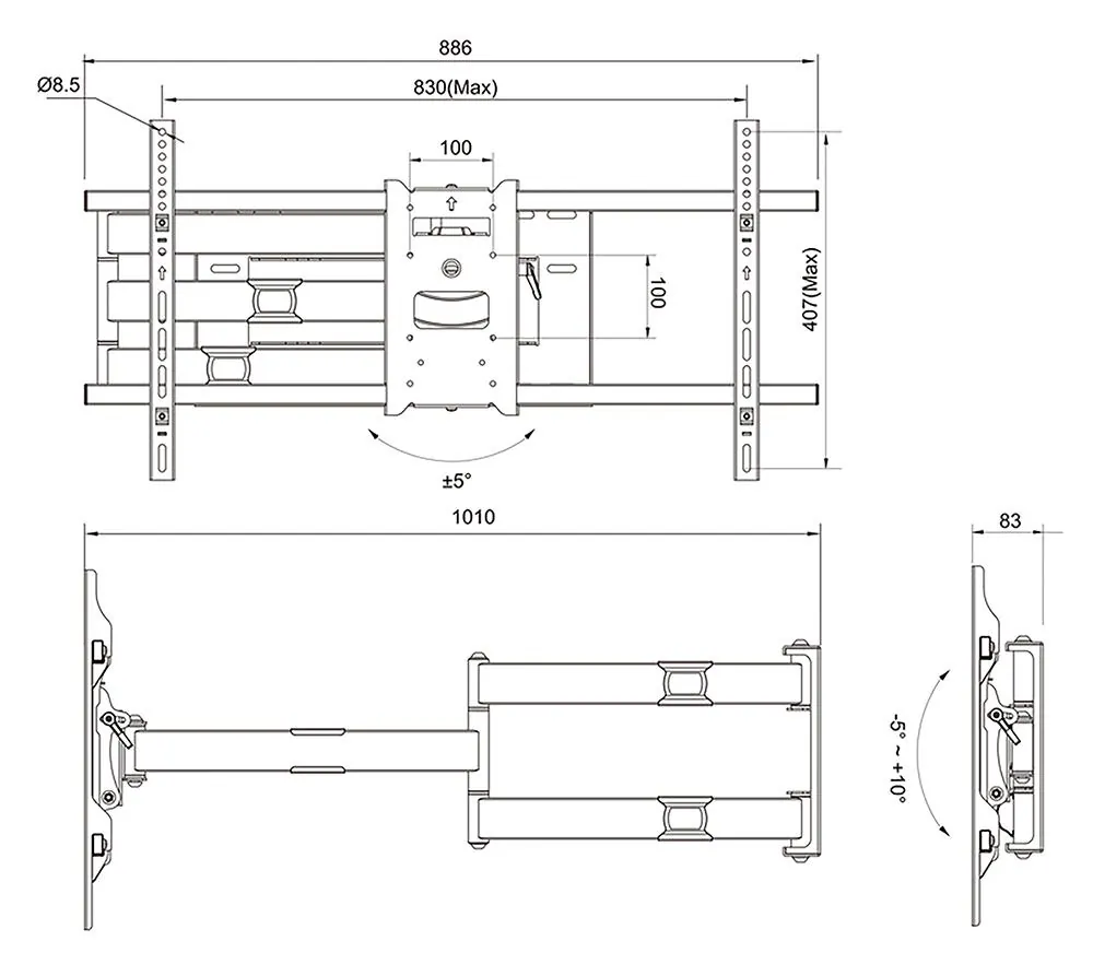 Full Motion TV Wall Mount for 42 to 75 inch Screens, Multibrackets 7350073736874, photo 6