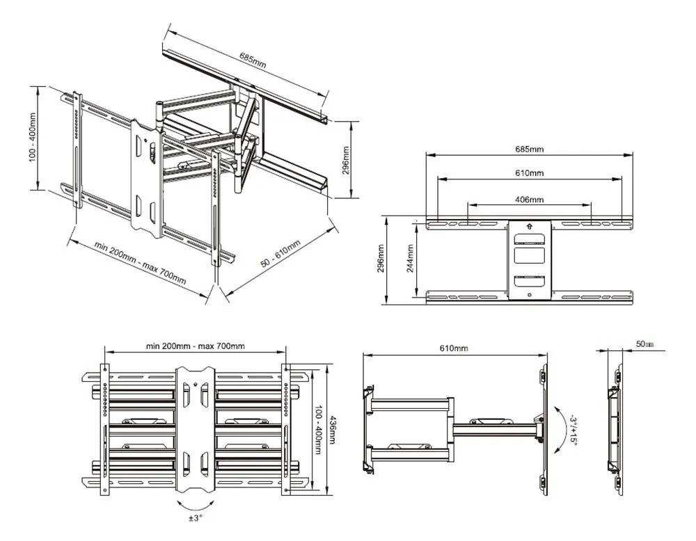 Full Motion TV Wall Mount for 55 to 85 inch Screens, Multibrackets MB5471, photo 7