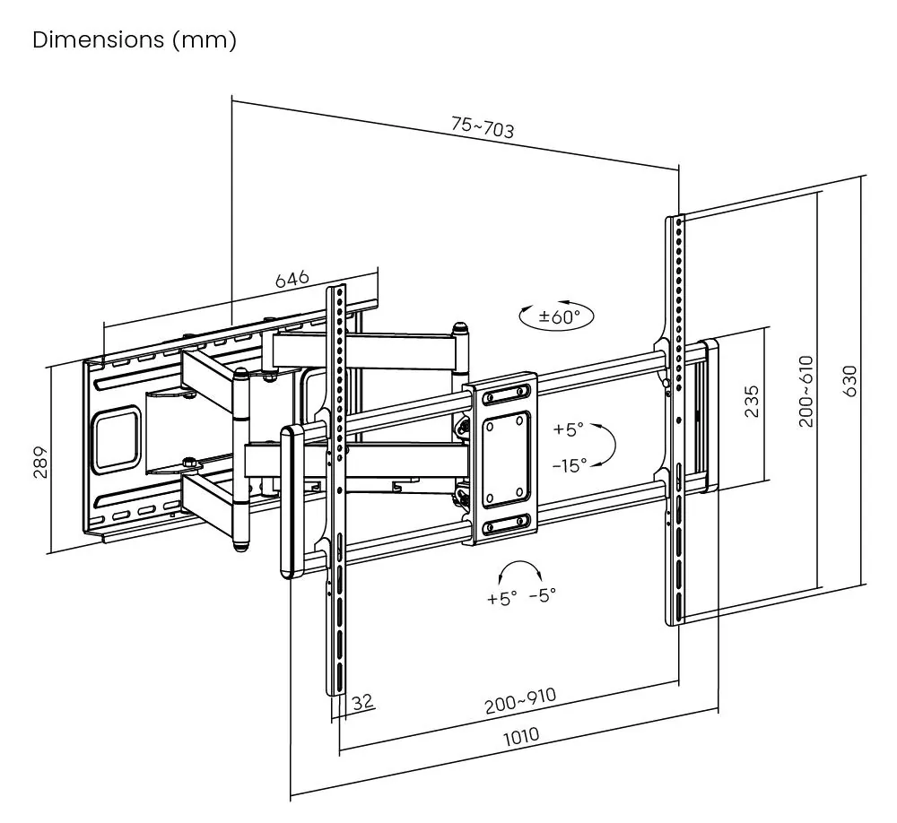 Full Motion TV Wall Mount for 60 to 120 inch Screens, Pro Signal PSGL0146, photo 5