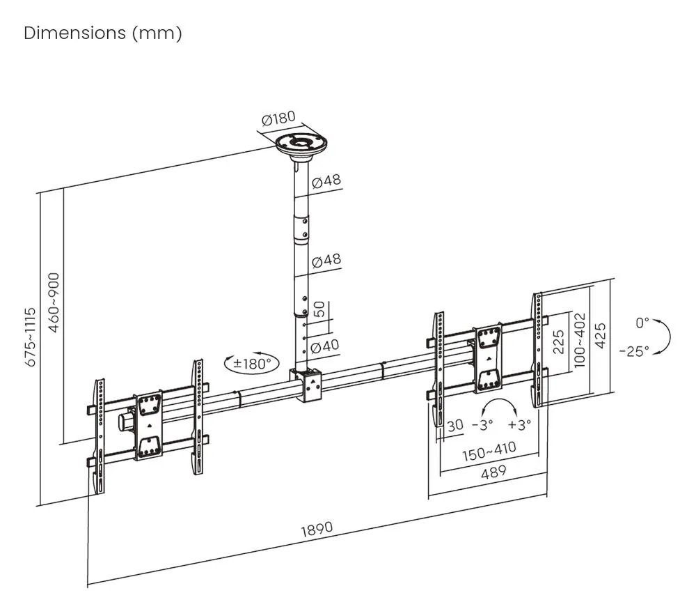 Twin Screen Ceiling TV Mount for 34 to 60 inch Screens, Pro Signal PSGL0120, photo 6