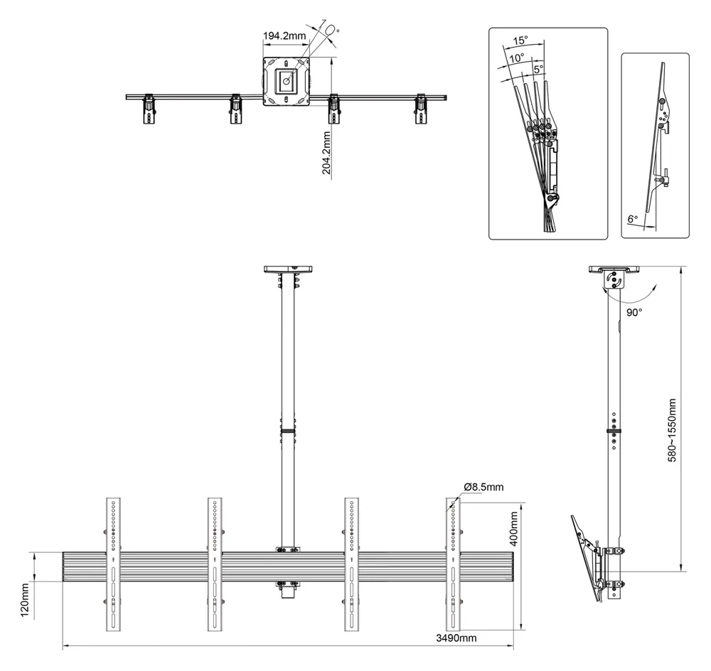 Twin Screen Ceiling TV Mount for 40 to 65 inch Screens, Multibrackets 7350073733460, photo 6