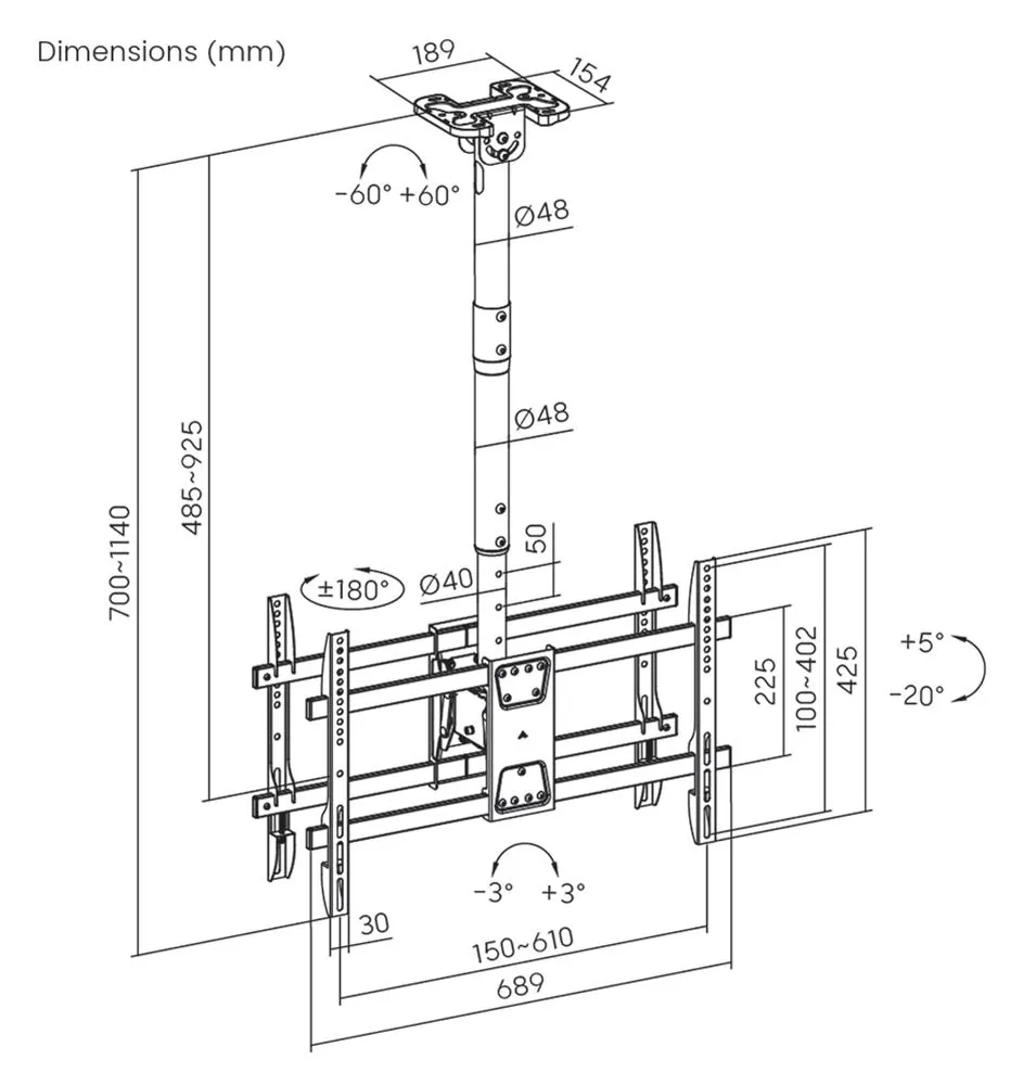 Twin Screen Ceiling TV Mount for 43 to 86 inch Screens, Pro Signal PSGL0124, photo 4